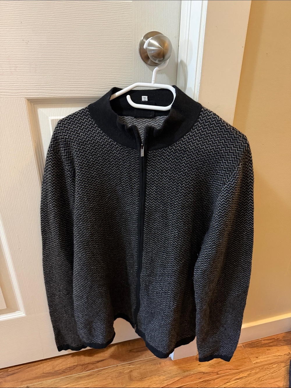 Armani Collezioni Black and Gray Zip-Up Knit Sweater